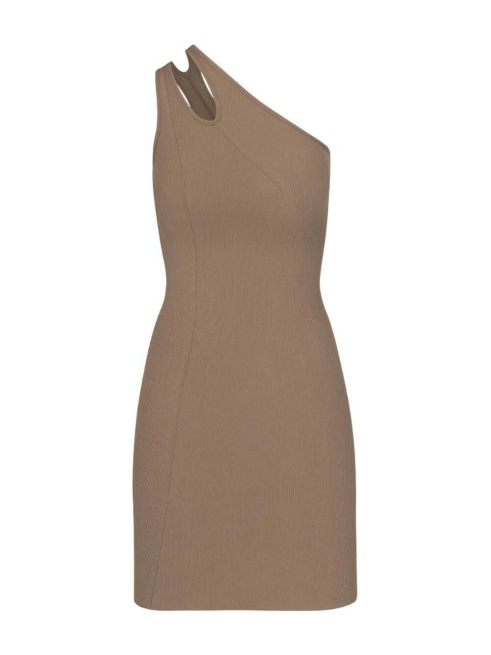 Skims Soft Lounge Cut Out One Shoulder Brown Ribbed Mini Dress Oxide Minimalist